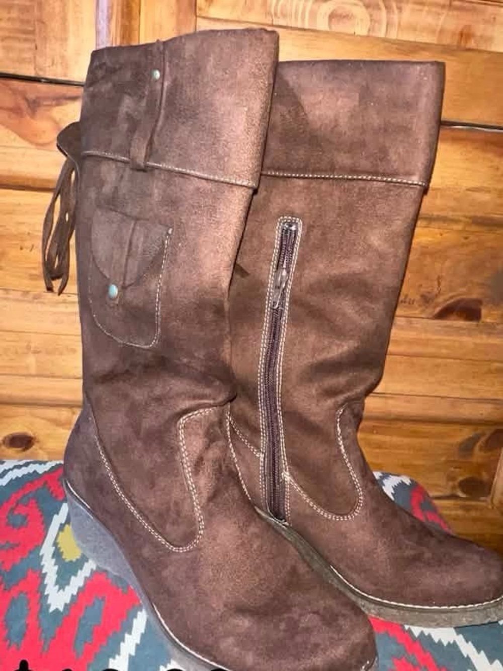Women’s Brown Suede Mid-Calf Wedge Boots